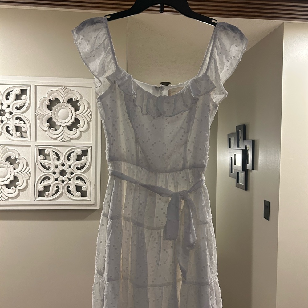 Altar'd State White Ruffle Midi Dress